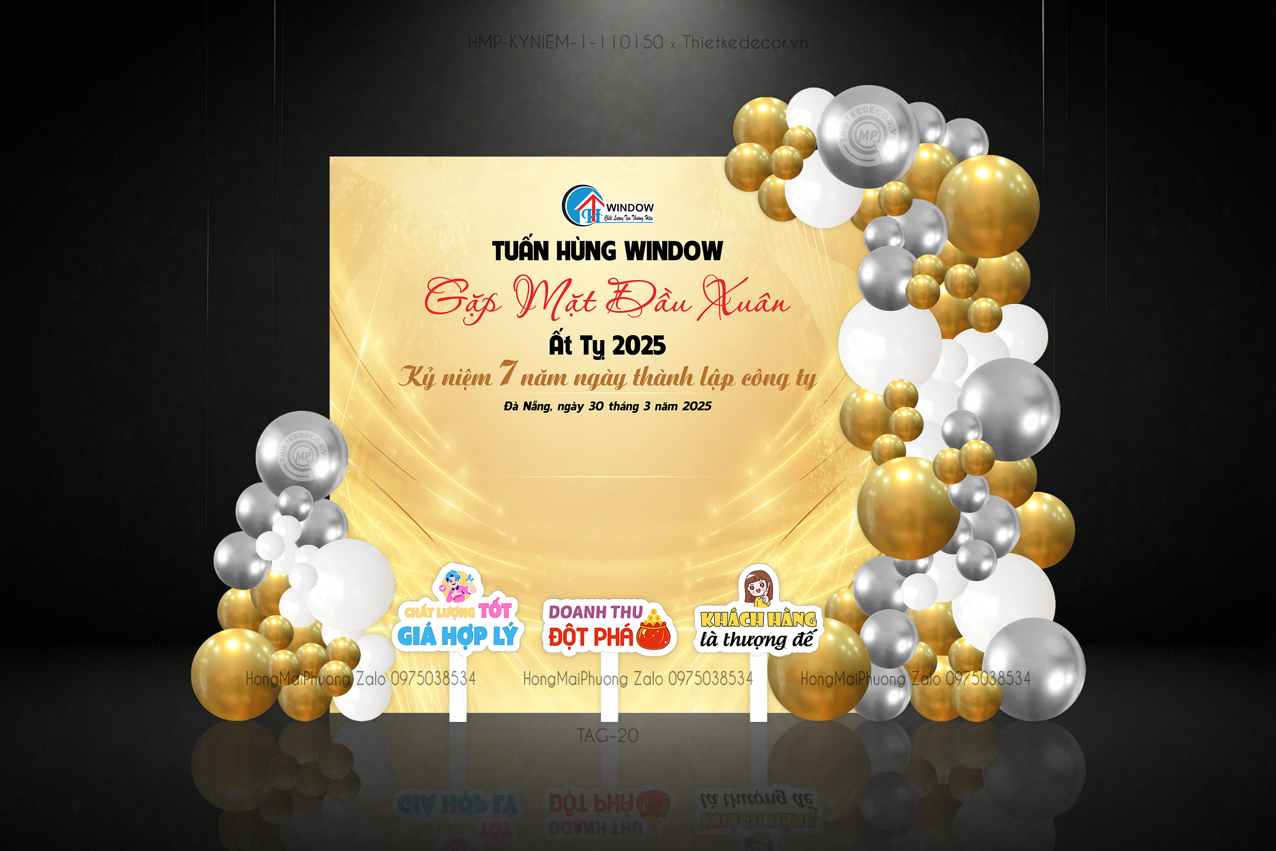 Backdrop kỉ niệm thành lập công ty tone vàng